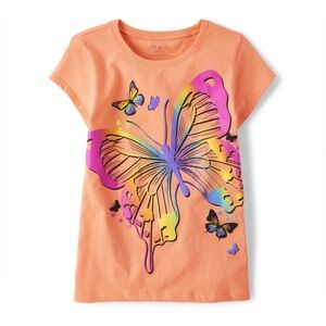 NWT: Girls Rainbow Butterfly Graphic Tee- Coral Star